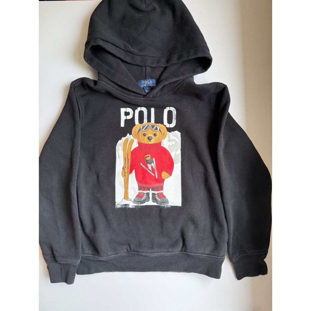 Polo Ralph Lauren Boys Polo Bear Ski Hoodie Black Sweatshirt Size 7